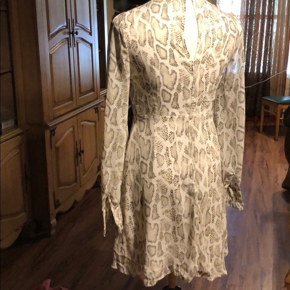 SHEIN Snake Print Ruffle Mock Neck Long Sleeve Mini Dress Beige Brown Small - Picture 3 of 6